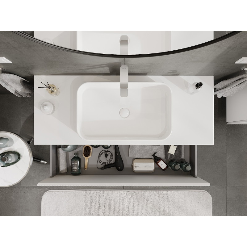 Mexen Rivel Badezimmerschrank unter Waschbecken 120 cm mit Platte, 1 Schublade, geriffelt, weiß matt - 91A20-12047-1-BFC01