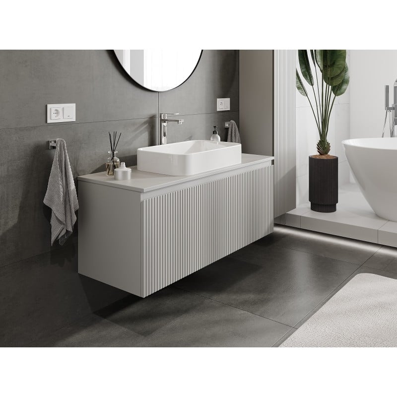 Mexen Rivel Badezimmer-Unterschrank 120 cm mit Arbeitsplatte, 1 Schublade, geriffelt, grau matt - 91A20-12047-1-BFC62