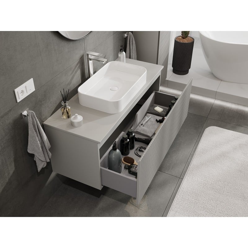 Mexen Rivel Badezimmer-Unterschrank 120 cm mit Arbeitsplatte, 1 Schublade, geriffelt, grau matt - 91A20-12047-1-BFC62