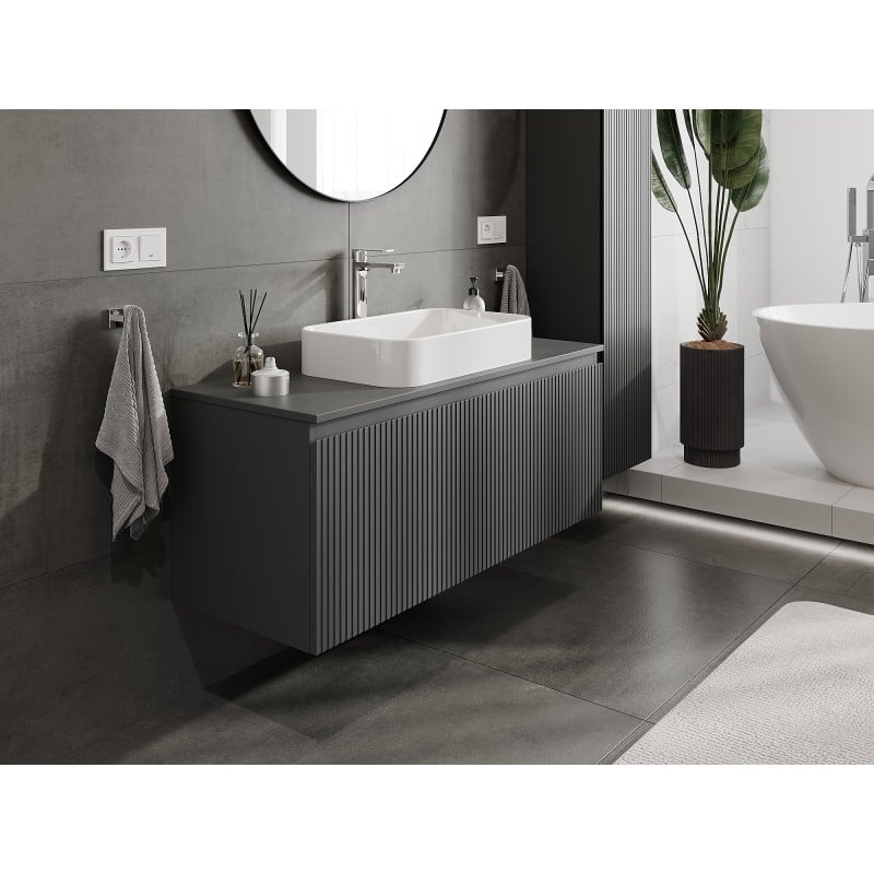 Mexen Rivel Badezimmer-Unterschrank 120 cm mit Arbeitsplatte, 1 Schublade, geriffelt, Graphit matt - 91A20-12047-1-BFC66