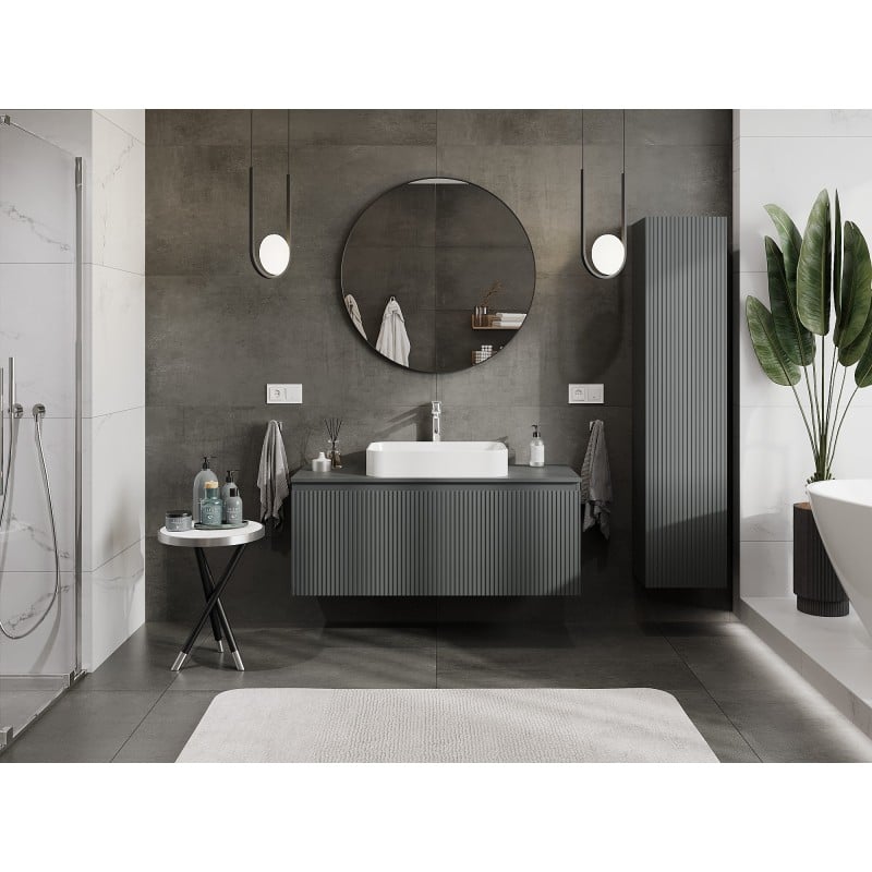 Mexen Rivel Badezimmer-Unterschrank 120 cm mit Arbeitsplatte, 1 Schublade, geriffelt, Graphit matt - 91A20-12047-1-BFC66