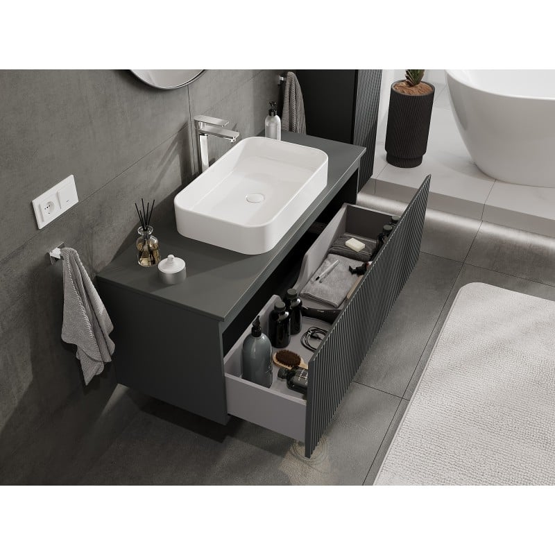 Mexen Rivel Badezimmer-Unterschrank 120 cm mit Arbeitsplatte, 1 Schublade, geriffelt, Graphit matt - 91A20-12047-1-BFC66