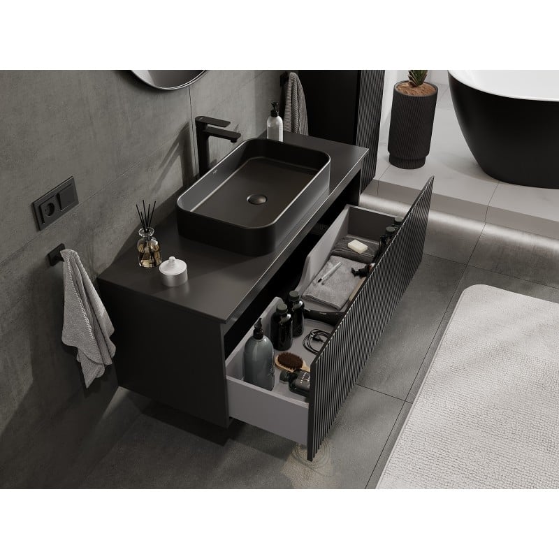 Mexen Rivel Badezimmer-Unterschrank 120 cm mit Arbeitsplatte, 1 Schublade, geriffelt, schwarz matt - 91A20-12047-1-BFC71
