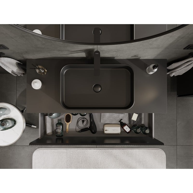Mexen Rivel Badezimmer-Unterschrank 120 cm mit Arbeitsplatte, 1 Schublade, geriffelt, schwarz matt - 91A20-12047-1-BFC71