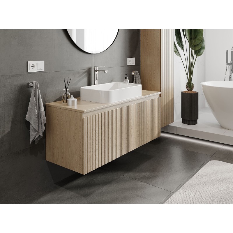 Mexen Rivel Badezimmer-Unterschrank 120 cm mit Arbeitsplatte, 1 Schublade, geriffelt, Eiche - 91A20-12047-1-BFC81