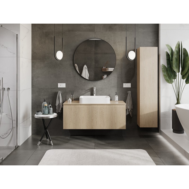 Mexen Rivel Badezimmer-Unterschrank 120 cm mit Arbeitsplatte, 1 Schublade, geriffelt, Eiche - 91A20-12047-1-BFC81