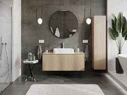 Mexen Rivel Badezimmer-Unterschrank 120 cm mit Arbeitsplatte, 1 Schublade, geriffelt, Eiche - 91A20-12047-1-BFC81