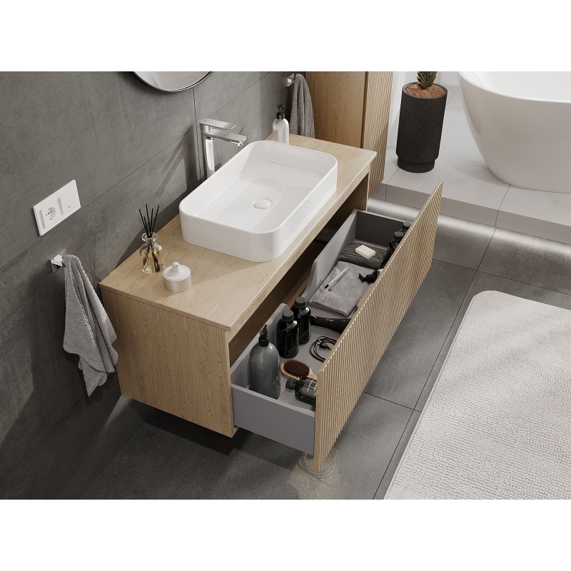 Mexen Rivel Badezimmer-Unterschrank 120 cm mit Arbeitsplatte, 1 Schublade, geriffelt, Eiche - 91A20-12047-1-BFC81