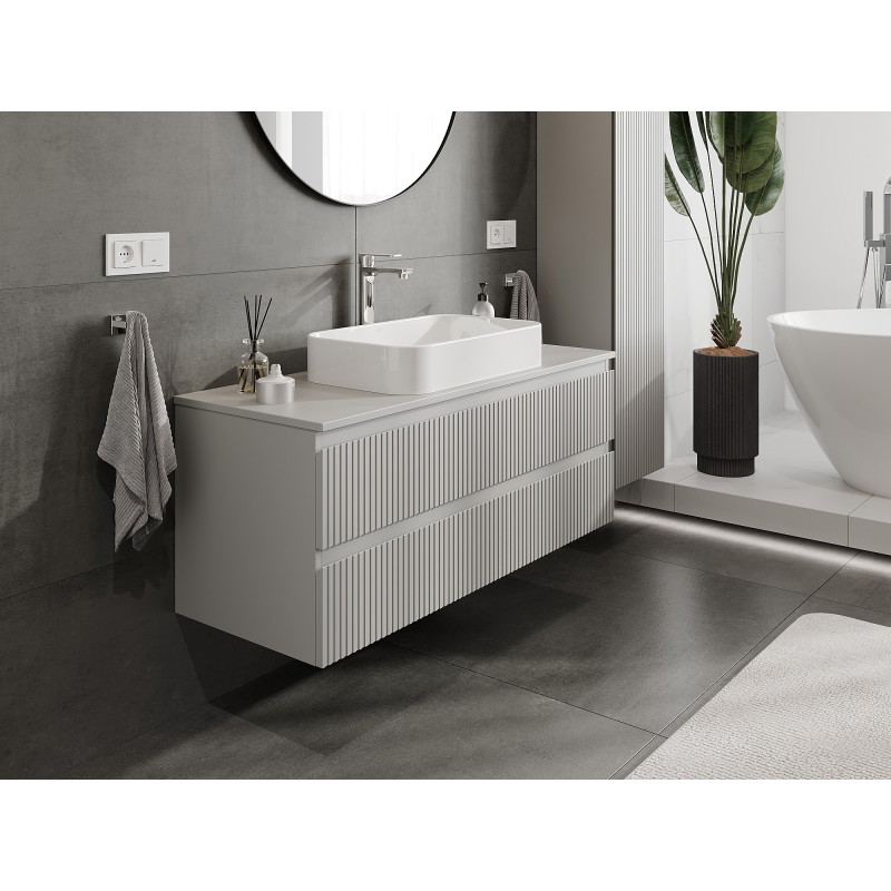 Mexen Rivel Badezimmerschrank 120 cm mit Waschtischplatte, 2 Schubladen, geriffelt, grau matt - 91A20-12047-2-BFFC62