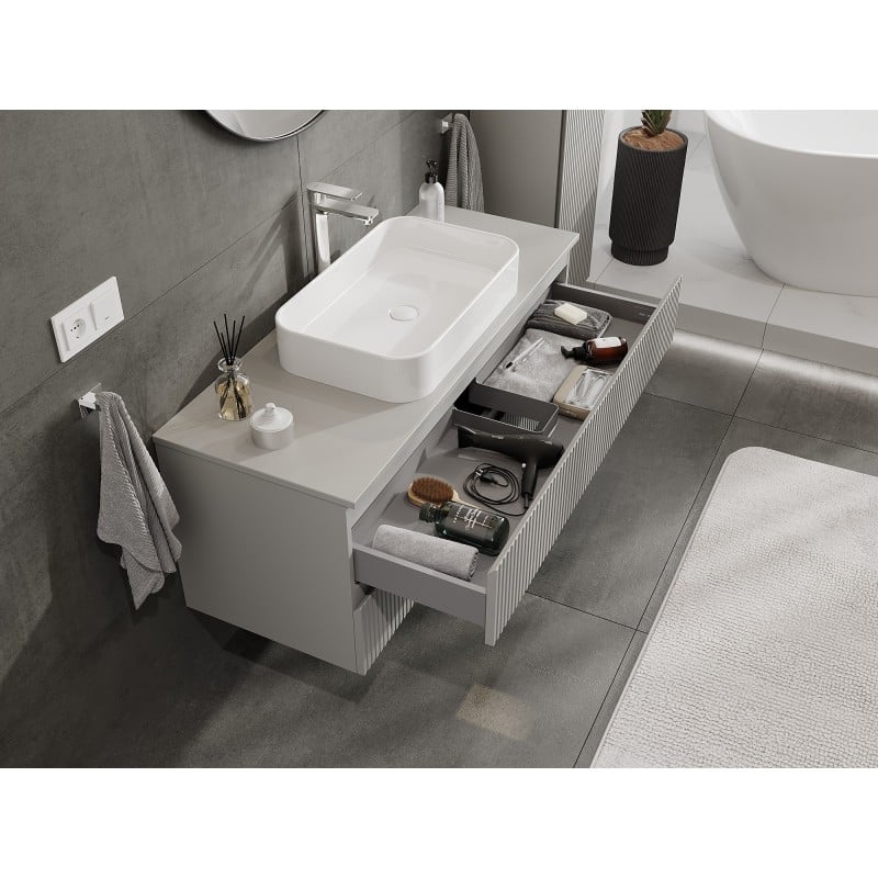 Mexen Rivel Badezimmerunterschrank 120 cm mit Platte, 2 Schubladen, gerillt, grau matt - 91A20-12047-2-BFFC62