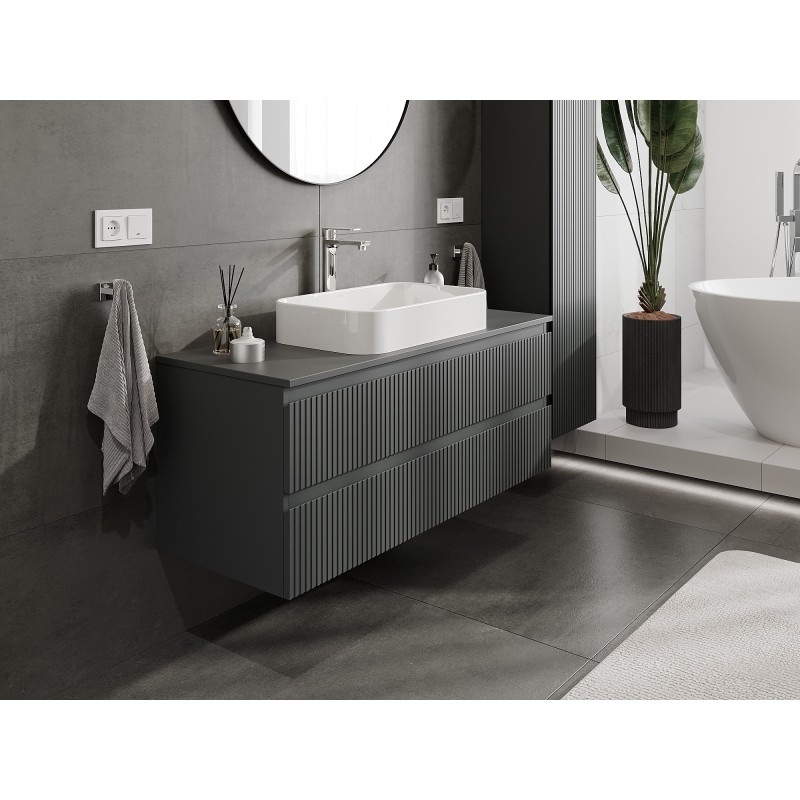 Mexen Rivel Badezimmerschrank unter dem Waschbecken 120 cm mit Arbeitsplatte, 2 Schubladen, gerillt, Graphit Matt
