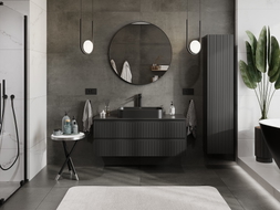 Mexen Rivel Badezimmerschrank unter dem Waschbecken 120 cm mit Arbeitsplatte, 2 Schubladen, geriffelt, schwarz matt