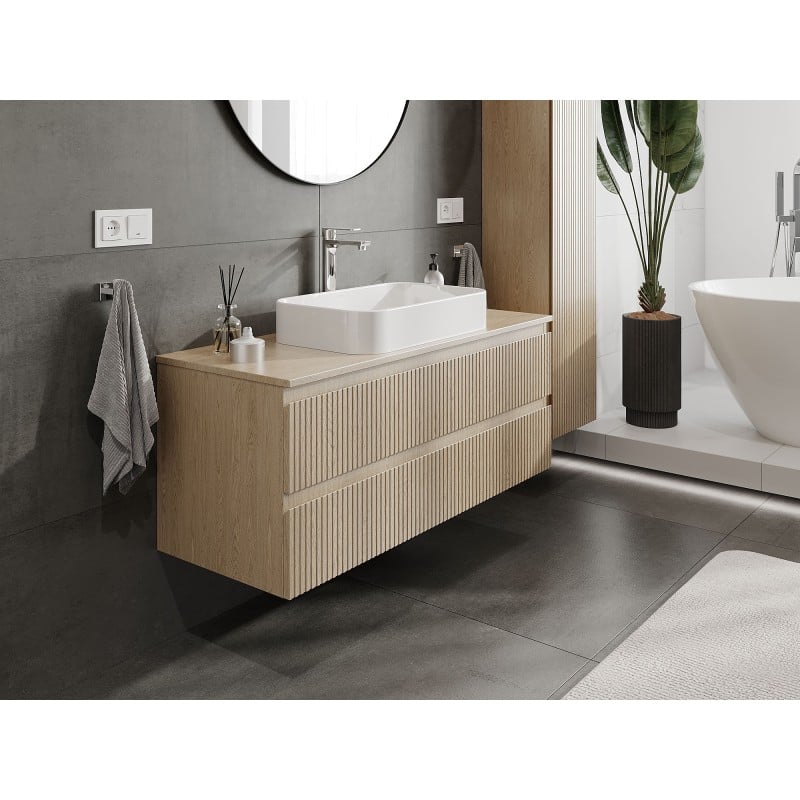 Mexen Rivel Badezimmerunterschrank 120 cm mit Arbeitsplatte, 2 Schubladen, geriffelt, Eiche - 91A20-12047-2-BFFC81