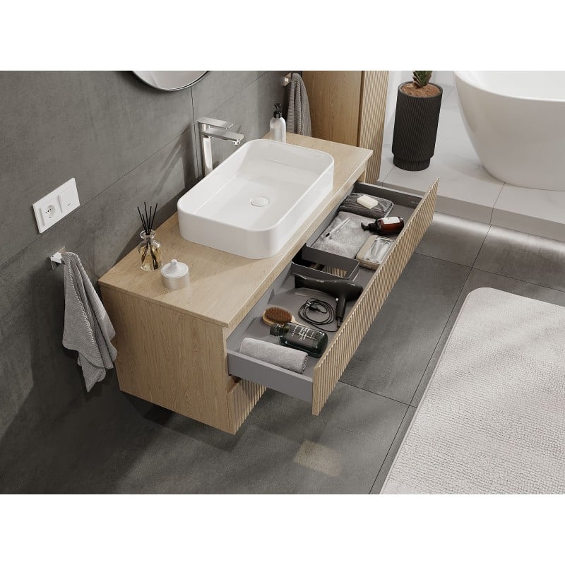 Mexen Rivel Badezimmerunterschrank 120 cm mit Arbeitsplatte, 2 Schubladen, geriffelt, Eiche - 91A20-12047-2-BFFC81