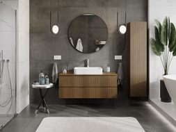 Mexen Rivel Badezimmerunterschrank 120 cm mit Platte, 2 Schubladen, geriffelt, Nussbaum - 91A20-12047-2-BFFC86