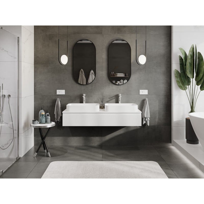 Mexen Rivel Badezimmerunterschrank 140 cm mit Arbeitsplatte, 1 Schublade, geriffelt, weiß matt - 91A20-14023-1-BFC01
