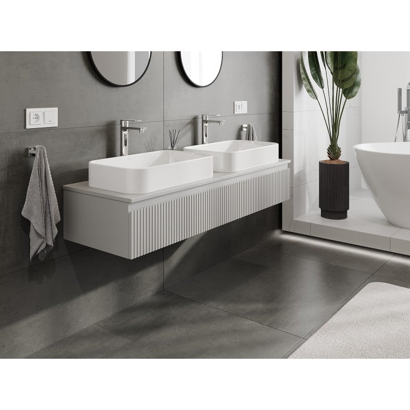 Mexen Rivel Badezimmerunterschrank 140 cm mit Arbeitsplatte, 1 Schublade, gerillt, grau matt - 91A20-14023-1-BFC62