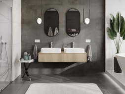 Mexen Rivel Badezimmerschrank für Waschtisch 140 cm mit Arbeitsplatte, 1 Schublade, geriffelt, Eiche - 91A20-14023-1-BFC81