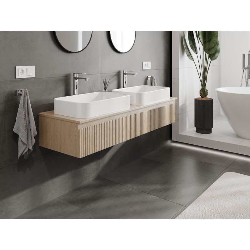 Mexen Rivel Badezimmerschrank für Waschtisch 140 cm mit Arbeitsplatte, 1 Schublade, geriffelt, Eiche - 91A20-14023-1-BFC81
