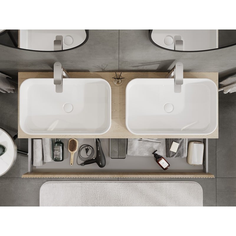 Mexen Rivel Badezimmerschrank für Waschtisch 140 cm mit Arbeitsplatte, 1 Schublade, geriffelt, Eiche - 91A20-14023-1-BFC81