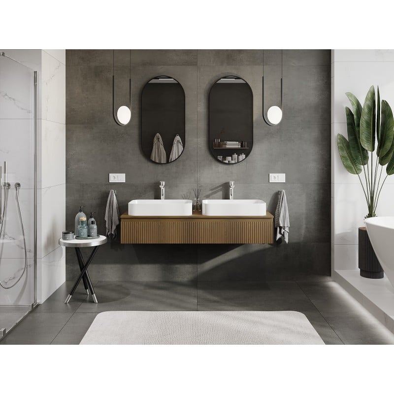 Mexen Rivel Badezimmer-Unterschrank 140 cm mit Arbeitsplatte, 1 Schublade, gerillt, Walnuss - 91A20-14023-1-BFC86