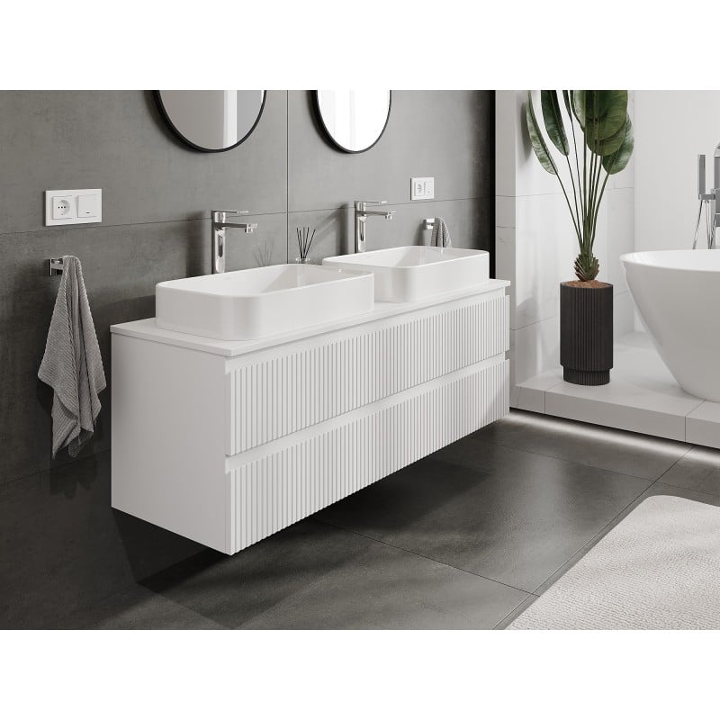 Mexen Rivel Waschtischunterschrank 140 cm mit Arbeitsplatte, 2 Schubladen, gerillt, weiß matt - 91A20-14047-2-BFFC01