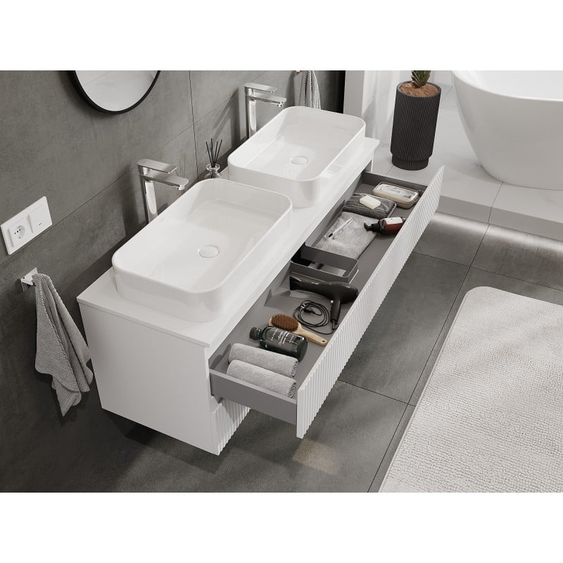 Mexen Rivel Waschtischunterschrank 140 cm mit Arbeitsplatte, 2 Schubladen, gerillt, weiß matt - 91A20-14047-2-BFFC01