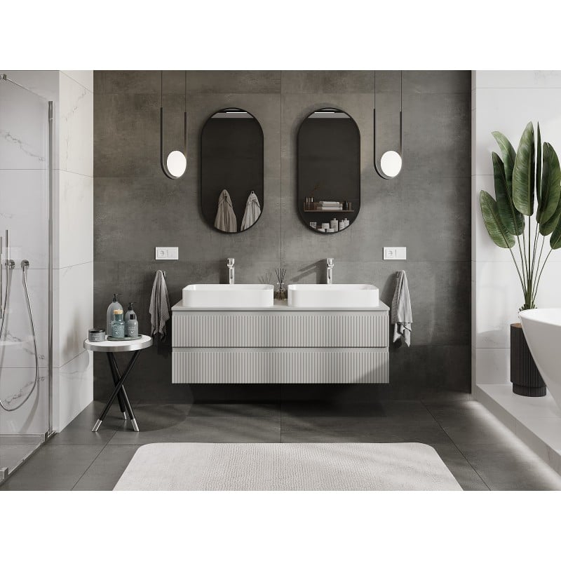 Mexen Rivel Badezimmer-Unterschrank 140 cm mit Arbeitsplatte, 2 Schubladen, geriffelt, grau matt - 91A20-14047-2-BFFC62