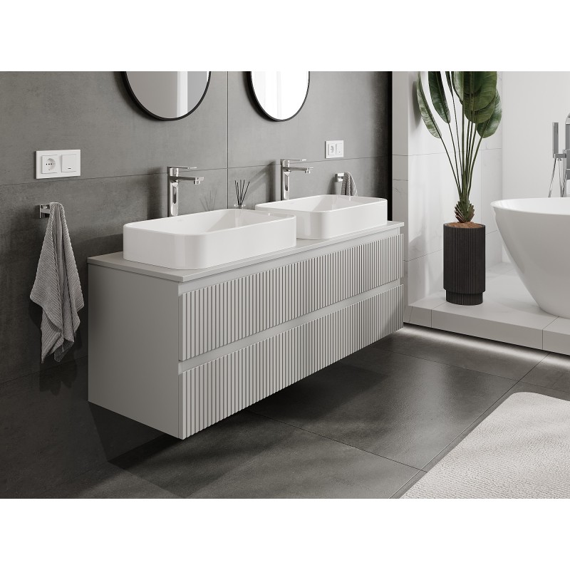 Mexen Rivel Badezimmer-Unterschrank 140 cm mit Arbeitsplatte, 2 Schubladen, geriffelt, grau matt - 91A20-14047-2-BFFC62
