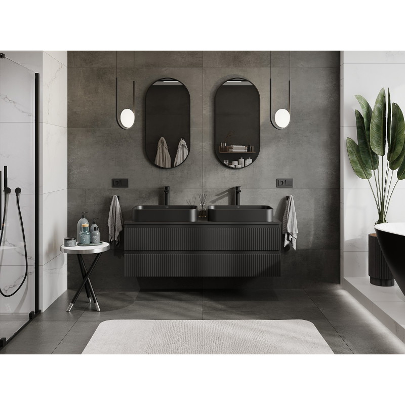 Mexen Rivel Waschtischunterschrank 140 cm mit Arbeitsplatte, 2 Schubladen, geriffelt, schwarz matt - 91A20-14047-2-BFFC71
