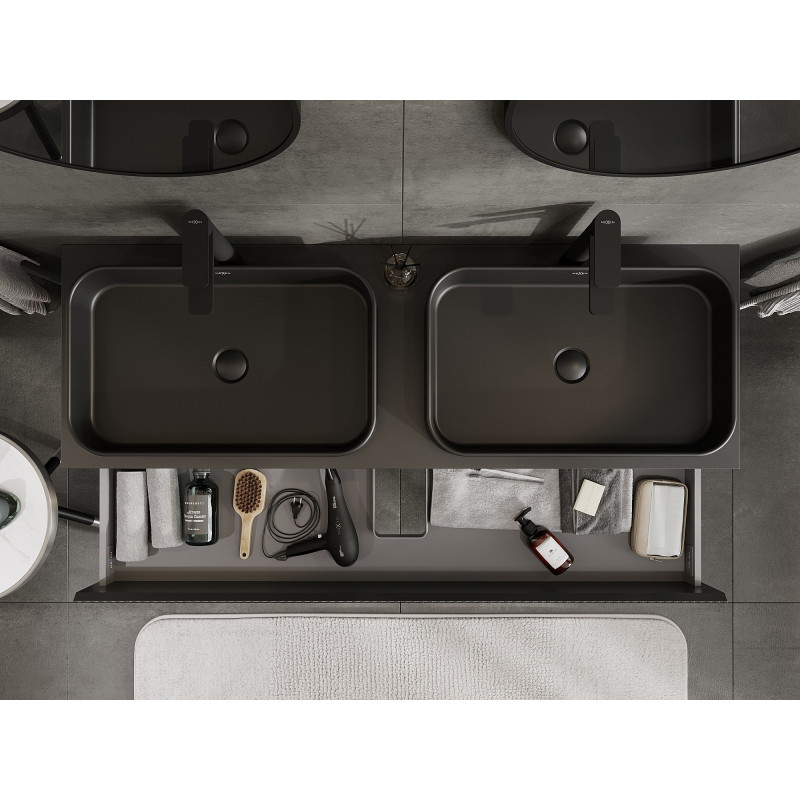Mexen Rivel Waschtischunterschrank 140 cm mit Arbeitsplatte, 2 Schubladen, geriffelt, schwarz matt - 91A20-14047-2-BFFC71