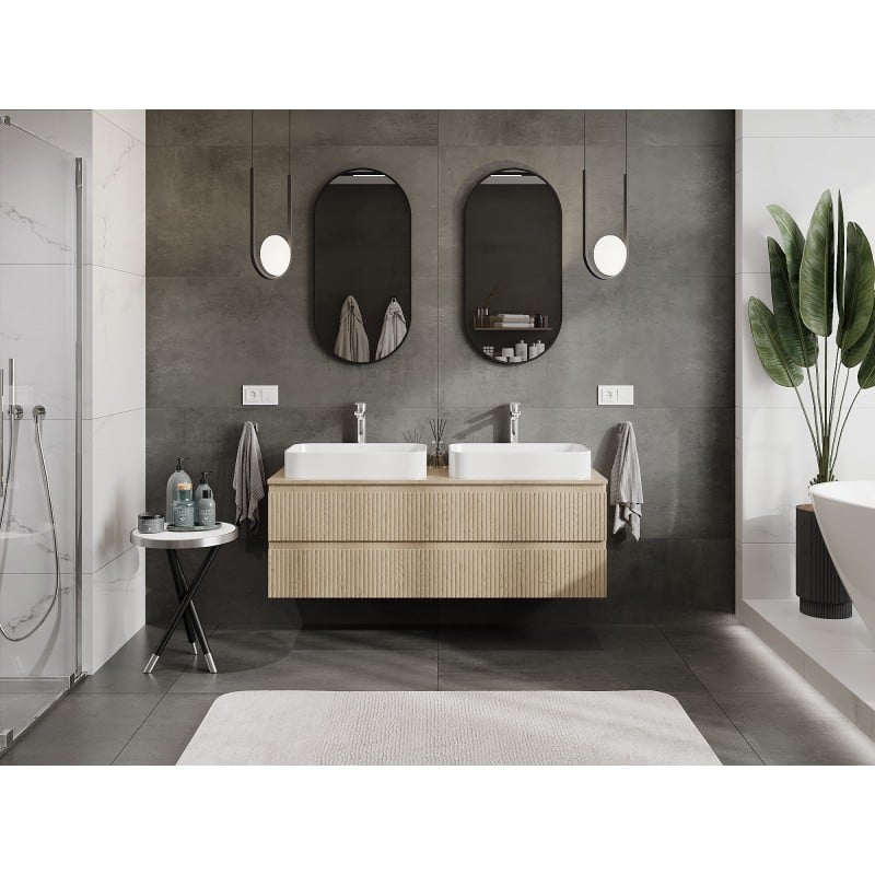 Mexen Rivel Badezimmerunterschrank 140 cm mit Arbeitsplatte, 2 Schubladen, geriffelt, Eiche - 91A20-14047-2-BFFC81