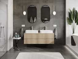 Mexen Rivel Badezimmerunterschrank 140 cm mit Arbeitsplatte, 2 Schubladen, geriffelt, Eiche - 91A20-14047-2-BFFC81