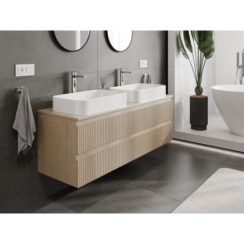 Mexen Rivel Badezimmerunterschrank 140 cm mit Arbeitsplatte, 2 Schubladen, geriffelt, Eiche - 91A20-14047-2-BFFC81
