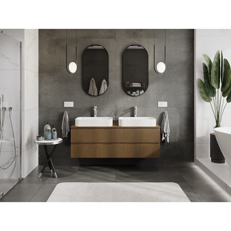 Mexen Rivel Badezimmerschrank 140 cm mit Platte, 2 Schubladen, geriffelt, Nussbaum - 91A20-14047-2-BFFC86