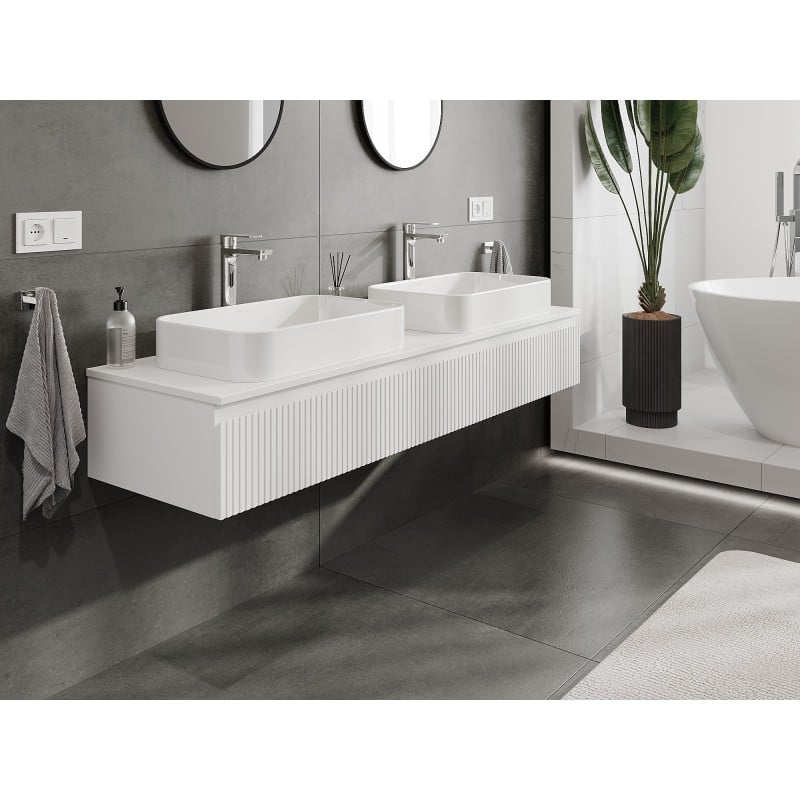 Mexen Rivel Badezimmerschrank 160 cm mit Platte, 1 Schublade, geriffelt, weiß matt - 91A20-16023-1-BFC01