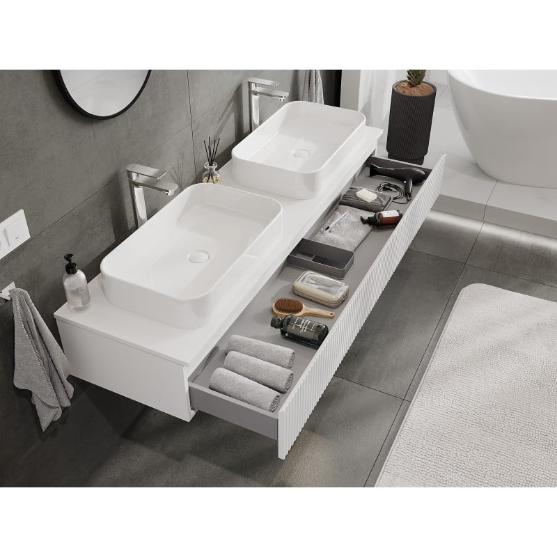 Mexen Rivel Badezimmerschrank 160 cm mit Platte, 1 Schublade, geriffelt, weiß matt - 91A20-16023-1-BFC01