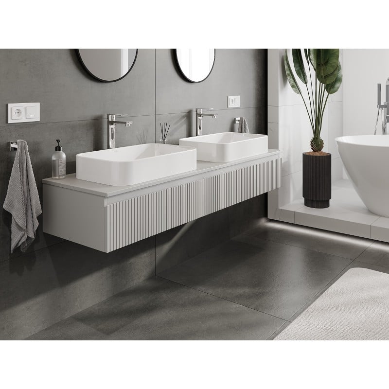 Mexen Rivel Badezimmerunterschrank 160 cm mit Platte, 1 Schublade, gerillt, grau matt - 91A20-16023-1-BFC62