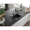 Mexen Milo Granitspüle 1-beckig mit Küchenarmatur Rita, schwarz/silber-metallic - 6505-73-670300-00