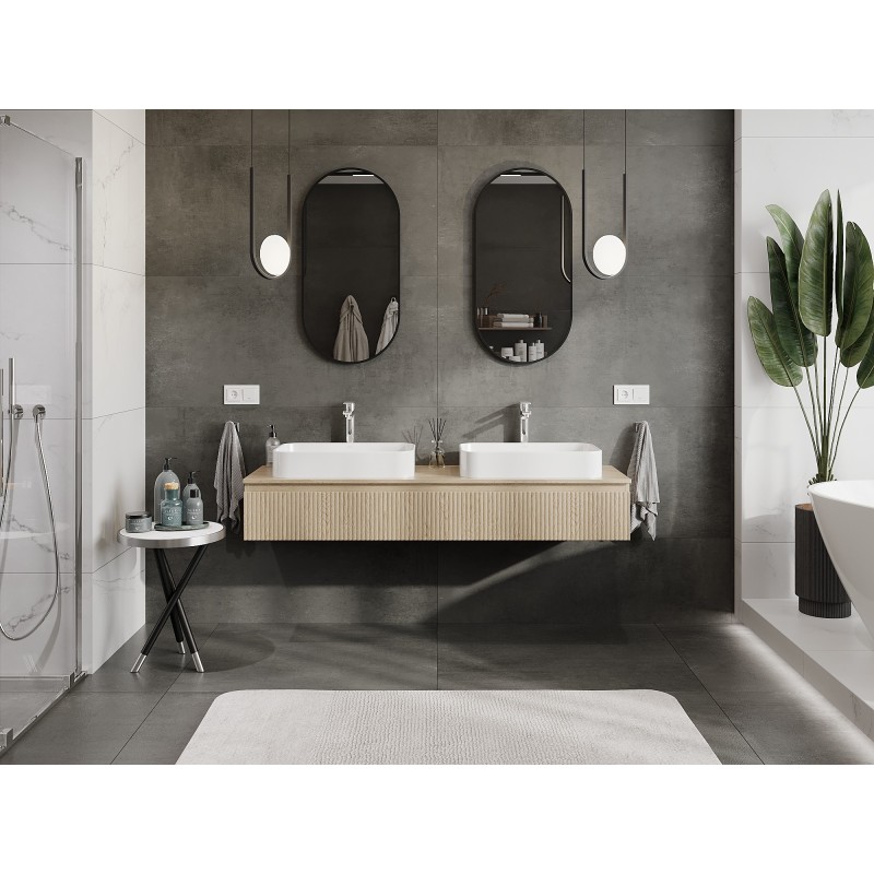 Mexen Rivel Badezimmer-Unterschrank 160 cm mit Arbeitsplatte, 1 Schublade, gerillt, Eiche - 91A20-16023-1-BFC81