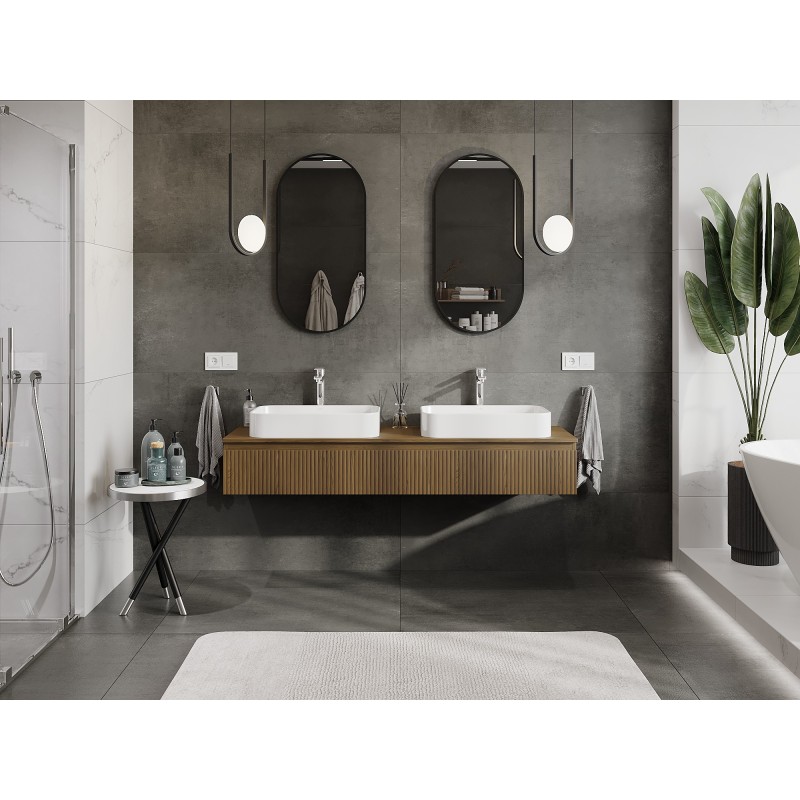 Mexen Rivel Badezimmerschrank unter Waschbecken 160 cm mit Arbeitsplatte, 1 Schublade, gerillt, Nussbaum - 91A20-16023-1-BFC86