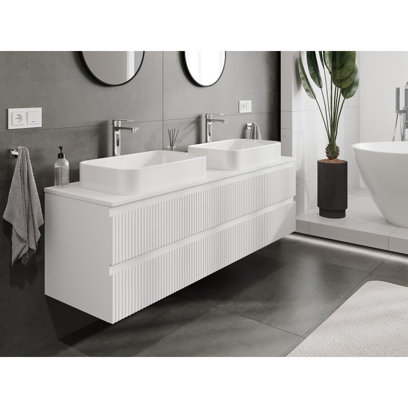 Mexen Rivel Badezimmer-Unterschrank 160 cm mit Arbeitsplatte, 2 Schubladen, geriffelt, mattweiß - 91A20-16047-2-BFFC01