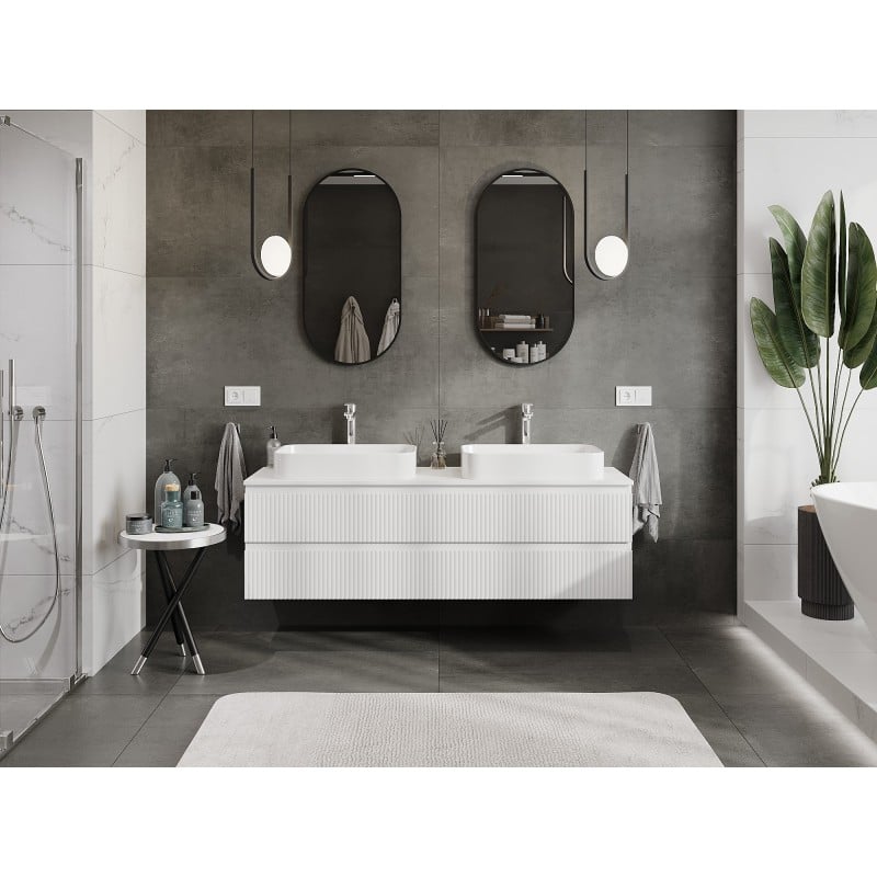 Mexen Rivel Badezimmer-Unterschrank 160 cm mit Arbeitsplatte, 2 Schubladen, geriffelt, mattweiß - 91A20-16047-2-BFFC01