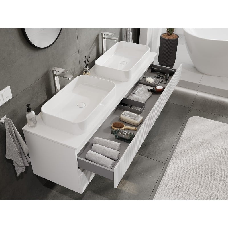 Mexen Rivel Badezimmer-Unterschrank 160 cm mit Arbeitsplatte, 2 Schubladen, geriffelt, mattweiß - 91A20-16047-2-BFFC01