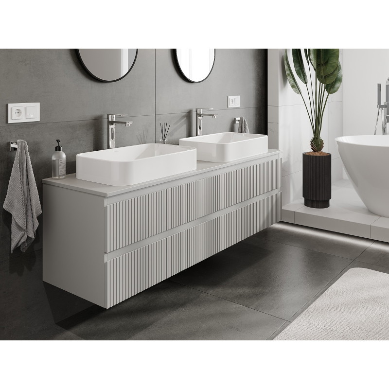 Mexen Rivel 160 cm Unterschrank mit Waschbecken mit Arbeitsplatte, 2 Schubladen, geriffelt, grau matt - 91A20-16047-2-BFFC62