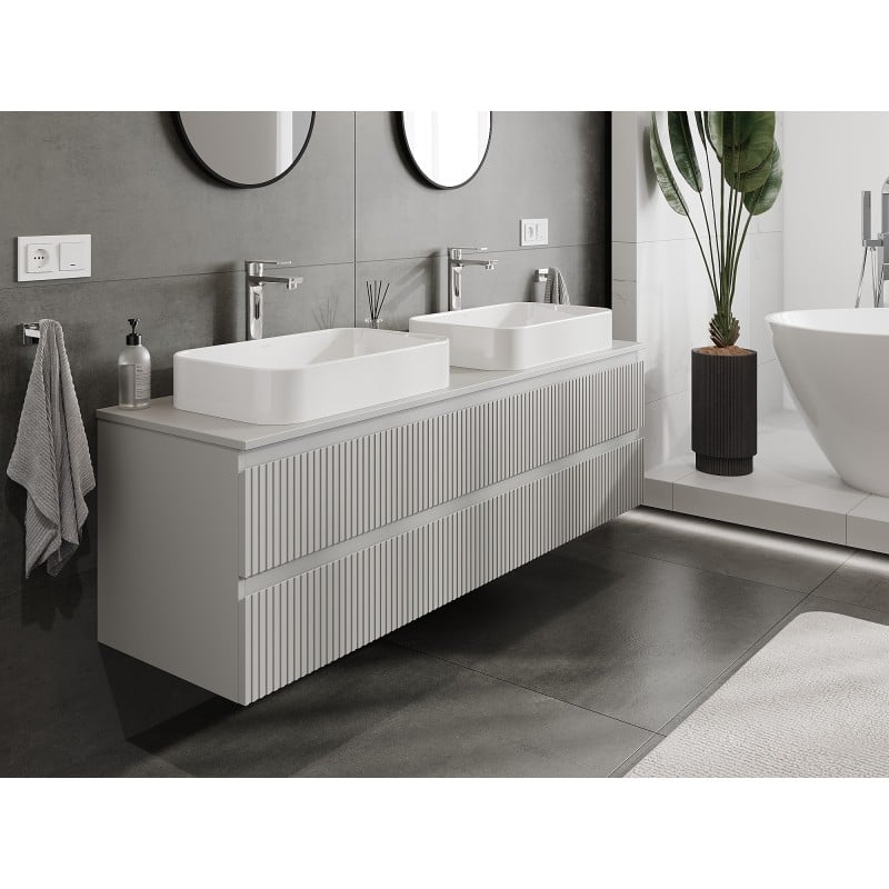 Mexen Rivel Badezimmerschrank 160 cm mit Tischplatte, 2 Schubladen, geriffelt, grau matt - 91A20-16047-2-BFFC62