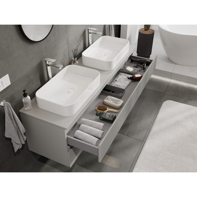 Mexen Rivel Badezimmerschrank 160 cm mit Tischplatte, 2 Schubladen, geriffelt, grau matt - 91A20-16047-2-BFFC62