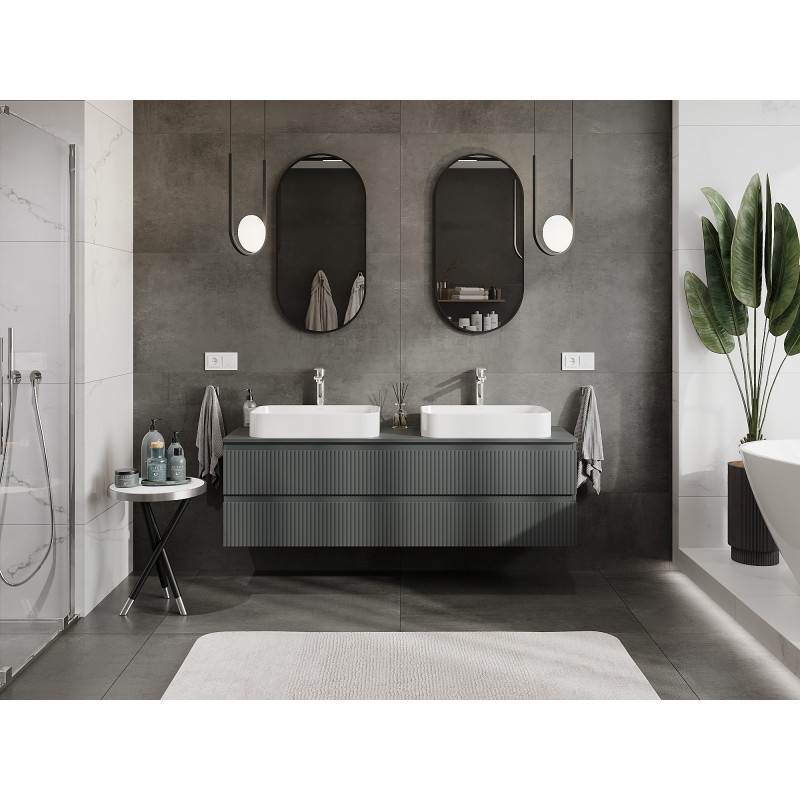 Mexen Rivel 160 cm Unterschrank für das Badezimmer mit Platte, 2 Schubladen, geriffelt, Graphit matt - 91A20-16047-2-BFFC66