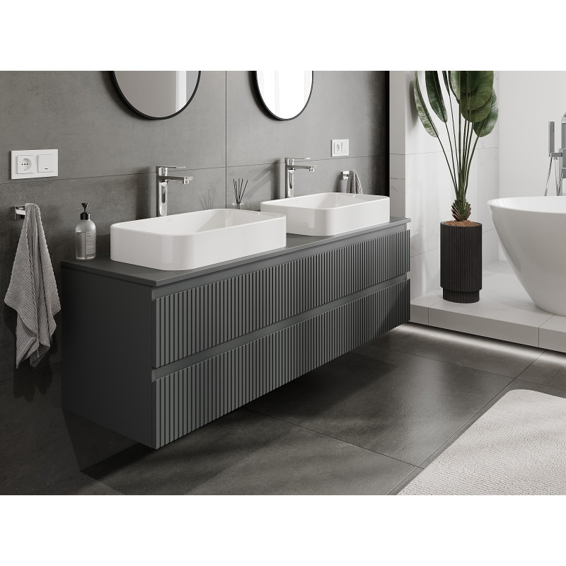 Mexen Rivel 160 cm Unterschrank für das Badezimmer mit Platte, 2 Schubladen, geriffelt, Graphit matt - 91A20-16047-2-BFFC66