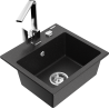 Mexen Milo Granitspüle 1-beckig mit Küchenarmatur Rita, schwarz/silberner Metallic - 6505-73-670300-00